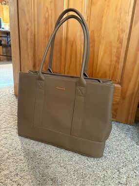 Taupe Leather Laptop Tote